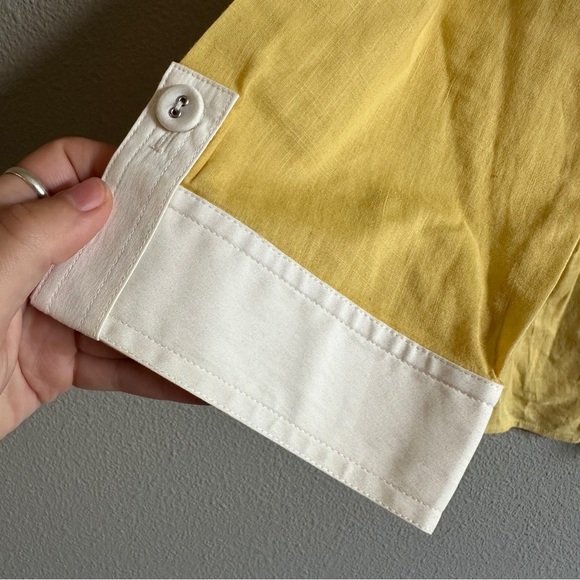 St. John Yellow Cotton Crop Sleeve Button Down Top 8 - Picture 4 of 14